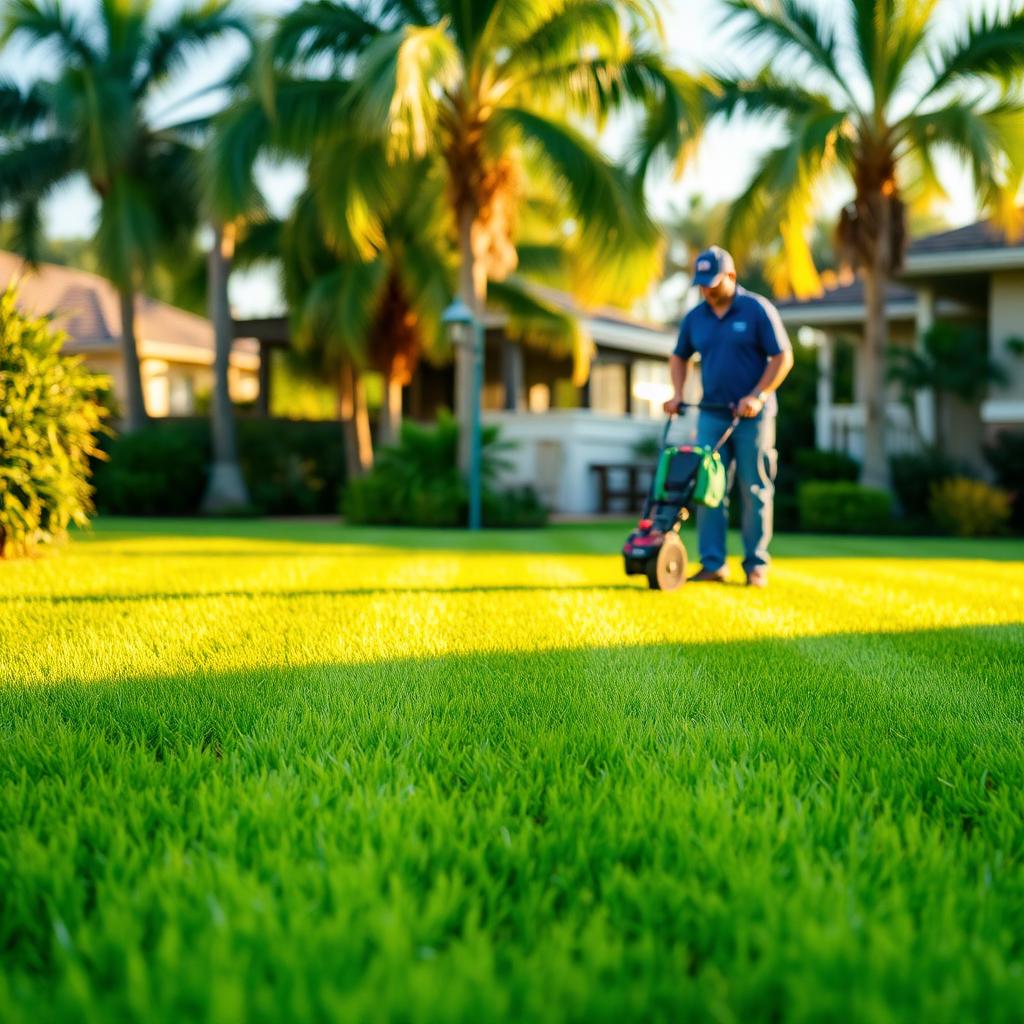 Freshly mowed St. Augustine grass lawn with clean stripes in Tampa